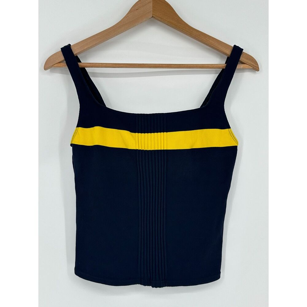 Vintage Nautica Tankini Swim Top Womens Size 10 Navy Yellow Ribbed Nylon